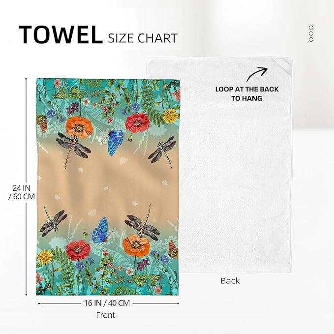 Dragonfly Floral Kitchen Towel Decorative Set of 2 Soft Absorbent Hand Towels - Image 2