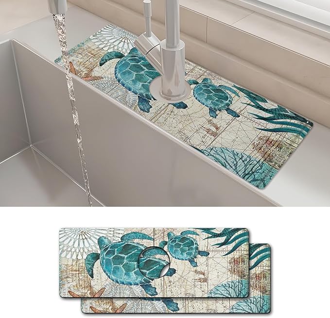 2PCS 15" X 5.5" Kitchen Sink Splash Guard Faucet Mat Sea Turtles Super by Unknown