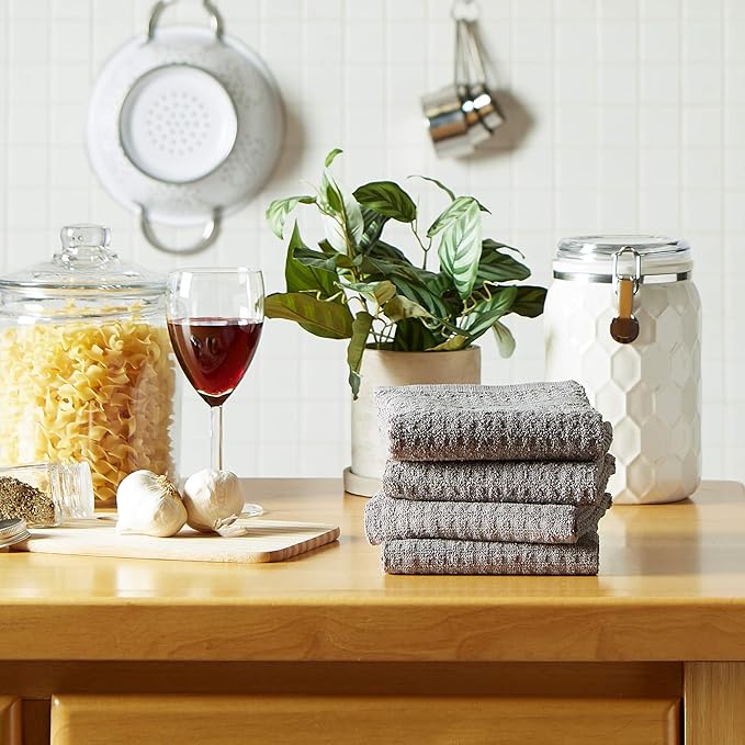 DII Basic Terry Collection Waffle Dishtowel Set, Solid Gray, 4 Piece - Image 5