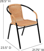 EMMA + OLIVER Set of 2 Modern Rattan Indoor/Outdoor Stack Chairs, Stacking Rattan Patio Chairs with Curved Back and Cross Bracing, Beige - Image 2