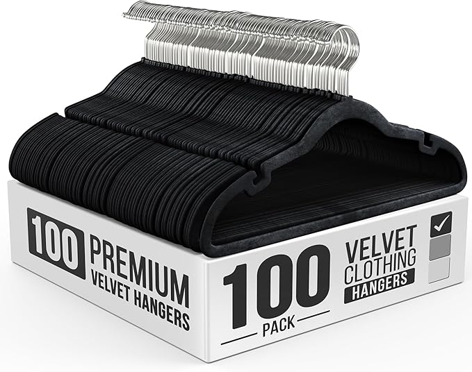 100 Pack Velvet Hanger for Shirt Pants Dresses Skirts Suits Jackets by OurModernSpace