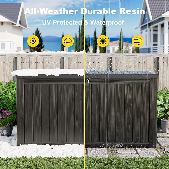 180 Gallon Outdoor Deck Box, Lockable Waterproof Outdoor Storage Boxes For Garden Tools,Indoor Cushions,Accessories Outside Storage Resin Weatherproof Container(Black) - Image 7