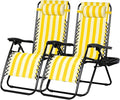 Nazhura Set of 2 Relaxing Recliners Patio Chairs Adjustable Steel Mesh Zero Gravity Lounge Chair Beach Chairs with Pillow and Cup Holder (Yellow Stripe) by NazhuraGoodCompanionAtHome