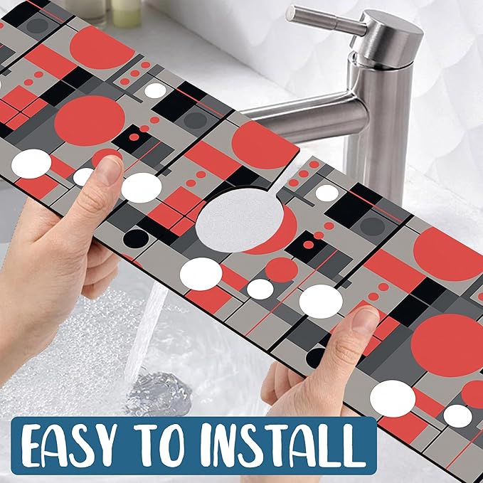 Abstract Geometric Sink Splash Guard Faucet Mat Vintage Tile Super Absorbent - Image 5