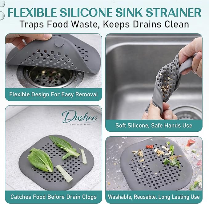 Silicone Square Drain Hair Catcher – 4-in-1 Set Shower Drain Strainer Covers - Image 3