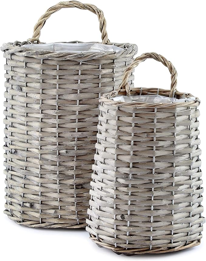 AuldHome Design Wall Hanging Baskets; Woven Wicker Rustic Farmhouse Gray Washed by AuldHomeDesign