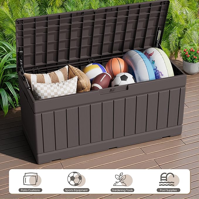 JUMMICO 78 Gallon Outdoor Deck Box Large Resin Storage Box for Patio Furniture Cushions and Garden Tools (Brown) - Image 5