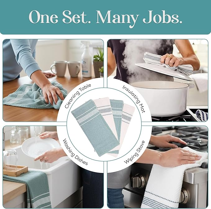 MosJos Kitchen Towels, Cotton Soft Large 18 x 28 Dobby Weave Super Absorbent - Image 4