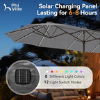 PHI VILLA 13ft Patio Umbrella with 120 PCS Solar-Powered LED Color-Changing Lights, Double-Sided Large Rectanglular Umbrella Outdoor for Table with Crank Lift,Light Grey(No Base) - Image 3