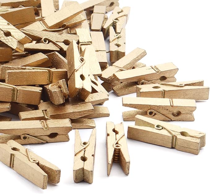 Jdesun 50 Pieces Photo Clips, Mini Gold Wooden Picture Paper Clip Clothespins - Image 4