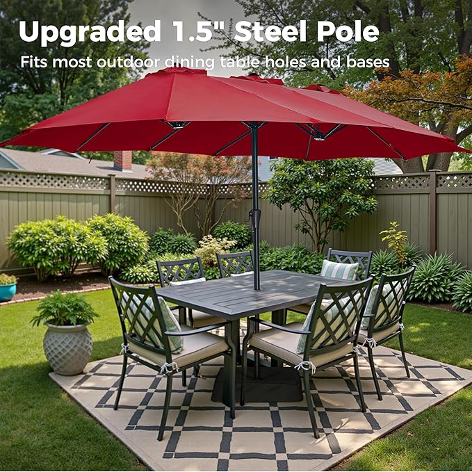 SUPERJARE 13FT Outdoor Umbrella for Patio, Double sided Pool Umbrellas with Fade Resistant Canopy, Large Table Umbrella for Deck, Market, Backyard - Burgundy - Image 3