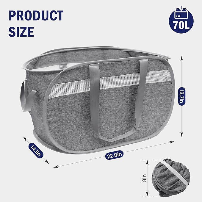 Collapsible Laundry Baskets, Foldable Tear Proof Pop Up Hamper - Image 3