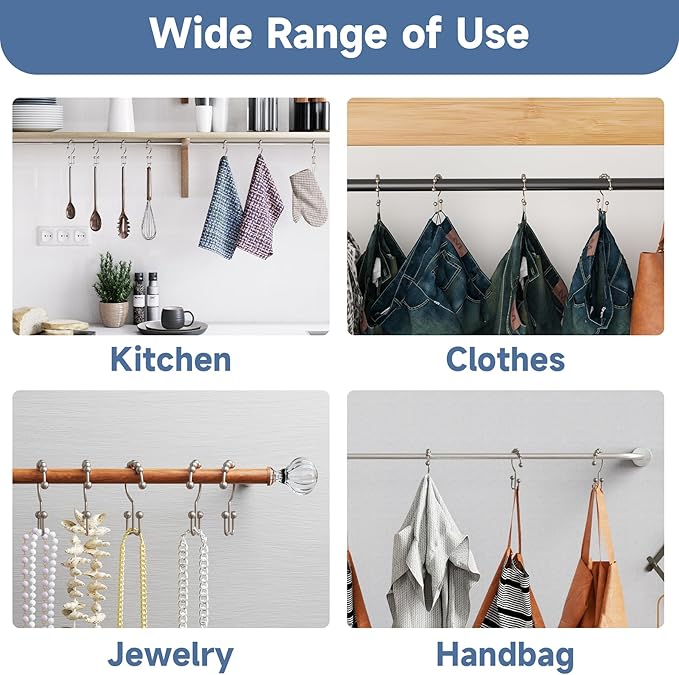 Titanker Shower Curtain Hooks Rings, Rust-Resistant Metal Double Glide Shower - Image 5