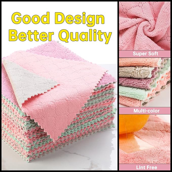 12 Pack Kitchen Cloth, Dish Towels, Microfiber Cleaning Cloths, Premium Coral - Image 3