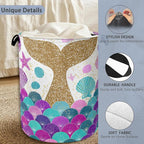Fish Scales Laundry Basket, Mermaids Seashell Foldable Oxford Cloth Tote Bag - Image 3