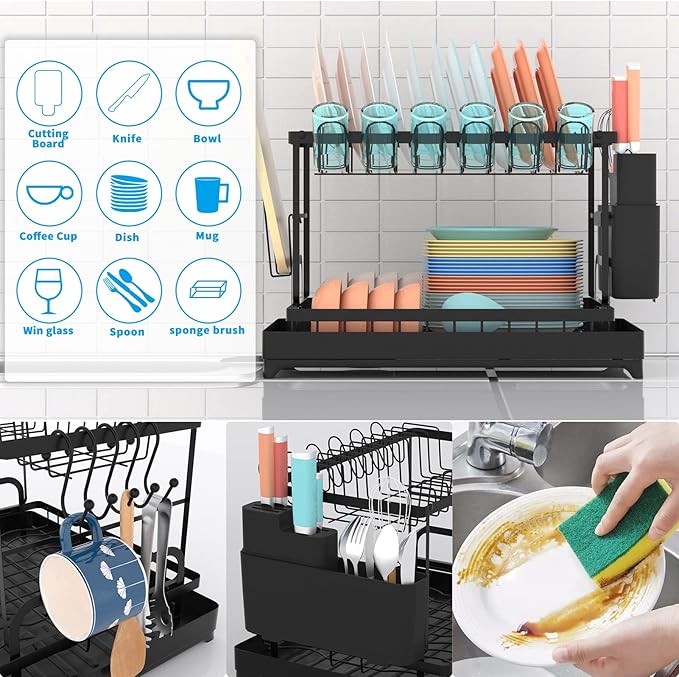 Dish Drying Rack, 2 Tier Large Dish Drying Rack - Image 5
