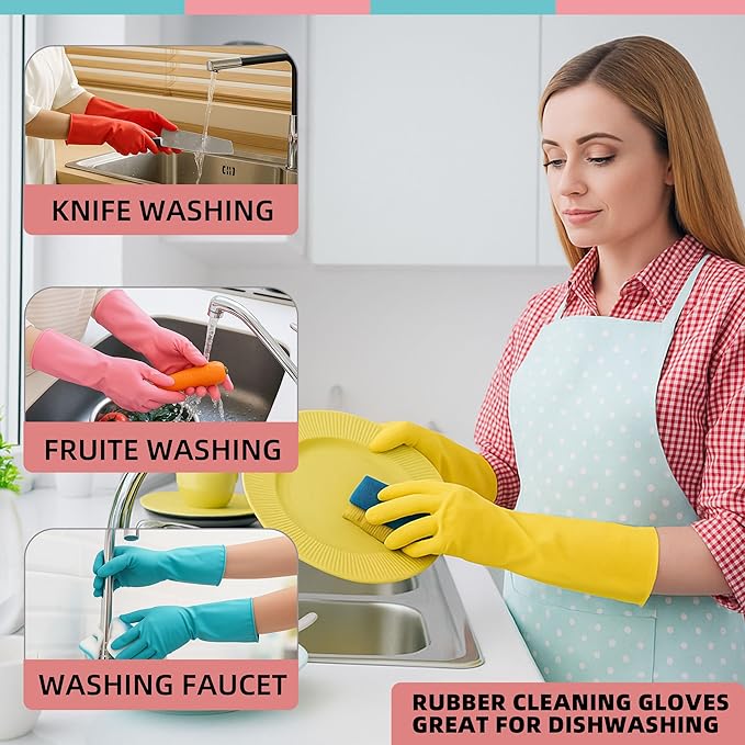 Rubber Cleaning Gloves for Dishwashing-5 Pairs Colorful Reusable Household - Image 4
