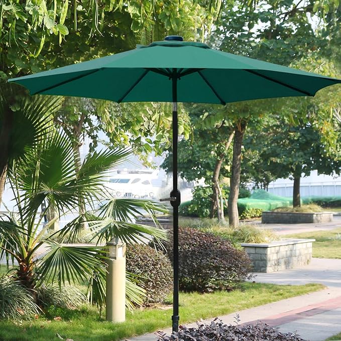 Sunnyglade 9' Patio Umbrella Outdoor Table Umbrella with 8 Sturdy Ribs (Dark Green) - Image 5