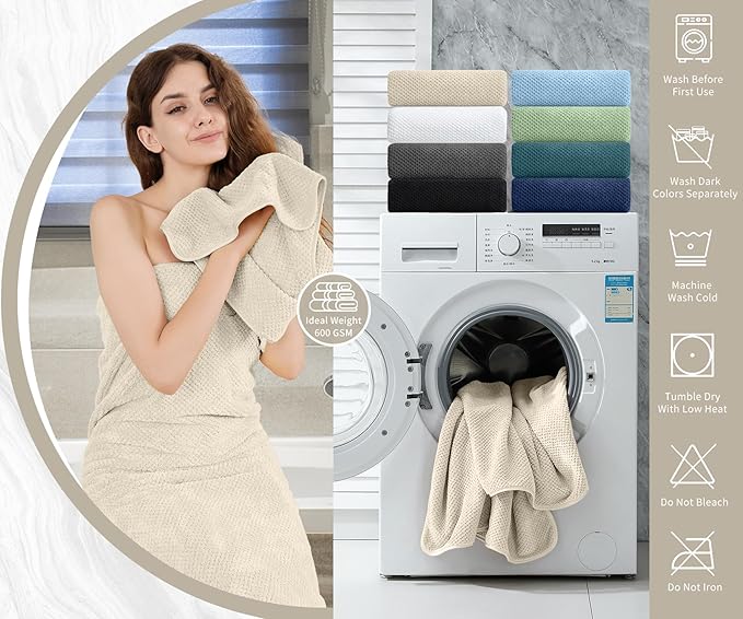 8 Piece Bathroom Towel Set |2 Oversized Bath Towels, 2 Hand Towels, 4 - Image 5