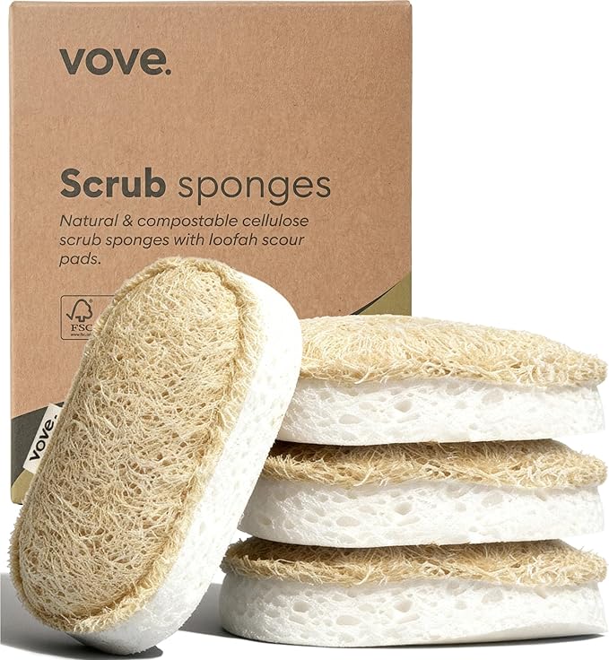 Vove Scrub Sponges 4 Pack, Cellulose & Cotton by Vove