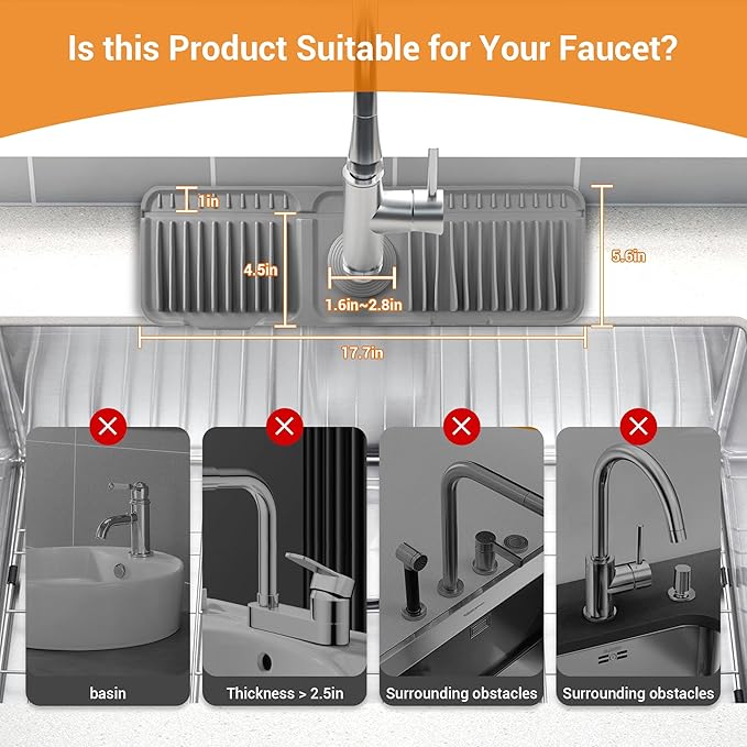 Faucet Mat for Kitchen Sink, 17.7"X5.5" Silicone Sink Splash Guard - Image 5