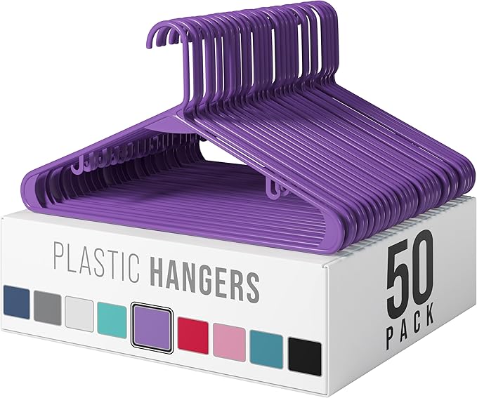 Plastic Hangers 50 Pack Purple by Neaterize