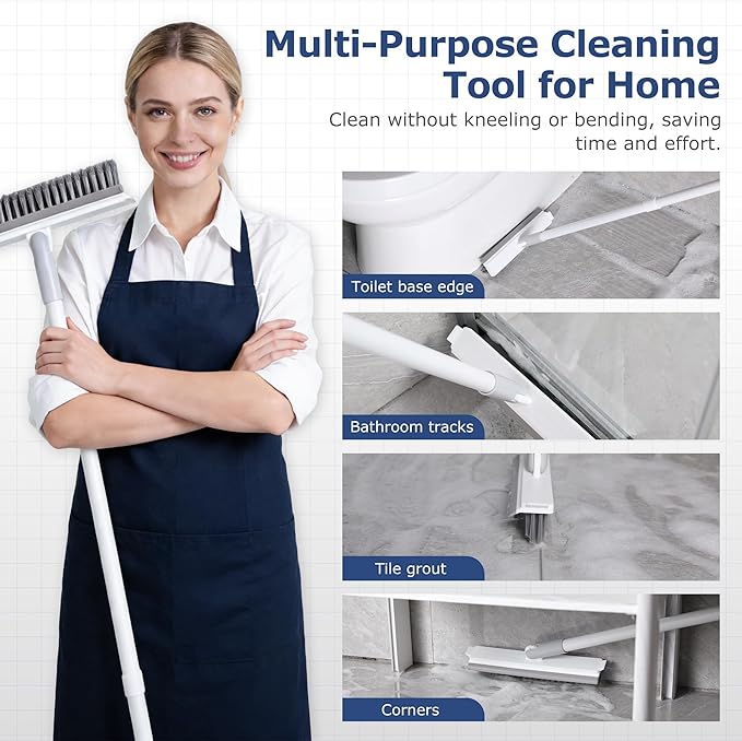 Grout Brush with Long Handle, Floor Cleaning Scrubber with Stiff Bristles - Image 7