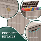 ROJIK Outdoor Storage Housing Deck Box - Waterproof Patio Furniture, Garden Tools, Cushions, Pool Accessories Storage Bench with Lockable Lid and Side Handles (Grey, 275 Gal) - Image 5