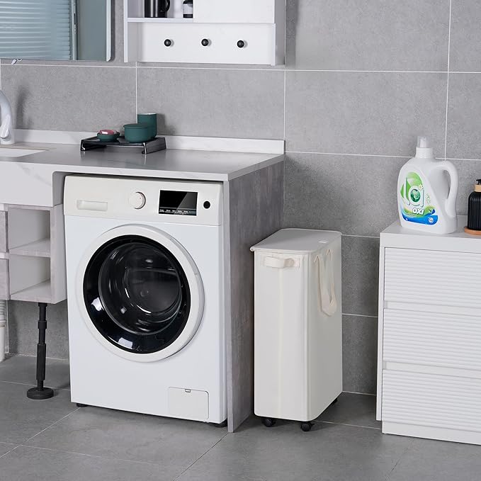 Slim Laundry Hamper with Lid and Wheels, Small Rolling Laundry Basket with - Image 6