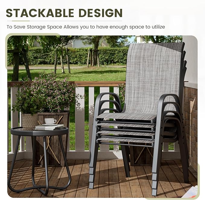 UDPATIO Patio Chairs Set of 8, Stackable Outdoor Dining Chairs with High Back, Breathable Textilene Fabric Outdoor Chair All Weather, 350LBS Capacity for Garden, Backyard (Light Grey) - Image 4