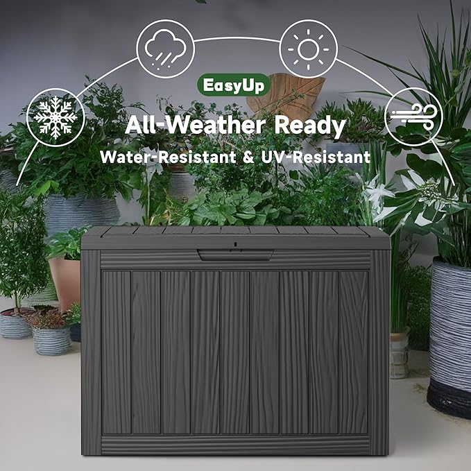 EasyUp 45 Gallon Outdoor Storage Box, Resin Waterproof UV-Resistant Deck Box, Reinforced Stability for Patio, Garden, and Poolside, Striped Black - Image 7