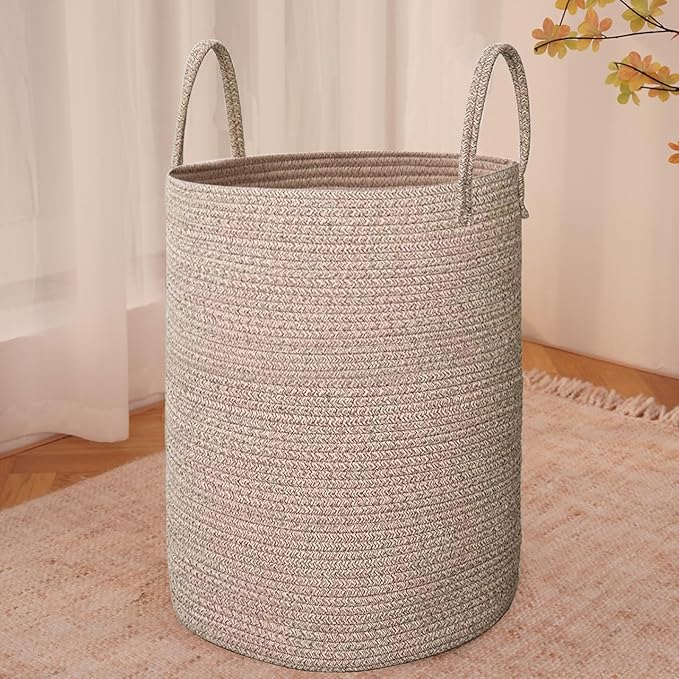 Large Woven Laundry Basket Hamper, 80L Cotton Rope Storage Bin by JMvicyroam