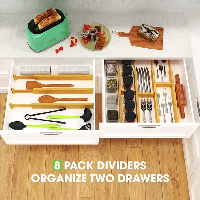 ANTOWIN Bamboo Drawer Dividers Organizers 16pcs, Expandable Drawer Separators - Image 5