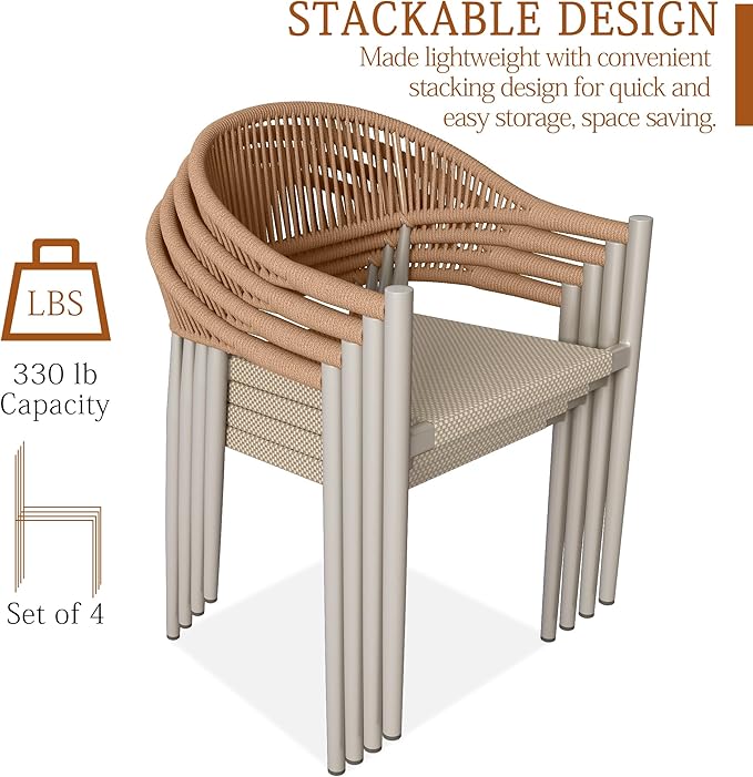 TWT Patio Dining Chairs Outdoor Stackable Dining Chairs for All Weather, Breathable Textilene Garden Outdoor Furniture for Backyard Deck (Brown, Set of 4) - Image 6