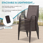 Outdoor Stackable Chairs Set of 8, Stacking Patio Chairs with Textilene Fabric, Outside Furniture for Garden Backyard Balconie Poolside Deck, Brown - Image 4