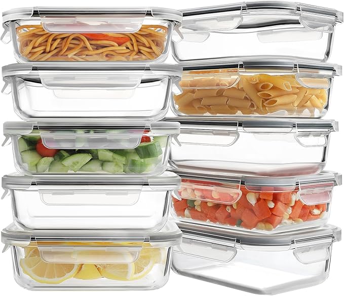HOMBERKING 10 Pack 22oz Glass Meal Prep Containers, Food Storage Containers by HOMBERKING