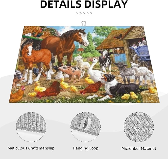 Animal Farm Dish Drying Mats for Kitchen Counter, Absorbent Reversible - Image 3