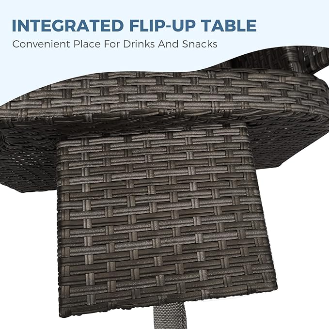 Grand patio Outdoor Recliner with Independent Adjustable Back and Footrest, Air Pump 150° Lay Flat Reclining Chair Removable Olefin Cushion Flip-Up Table Wicker Peacock Blue 1PC - Image 6