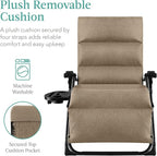 Best Choice Products Oversized Zero Gravity Chair, Folding Outdoor Patio Recliner, XL Anti Gravity Lounger w/Removable Cushion, Cup Holder, Side Tray, 350lb Capacity - Wheat - Image 4