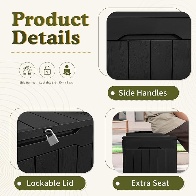 Devoko 31 Gallon Waterproof Outdoor Storage Box Resin Deck Box Lockable and UV Resistant for Patio Furniture,Garden Tools (Black) - Image 5