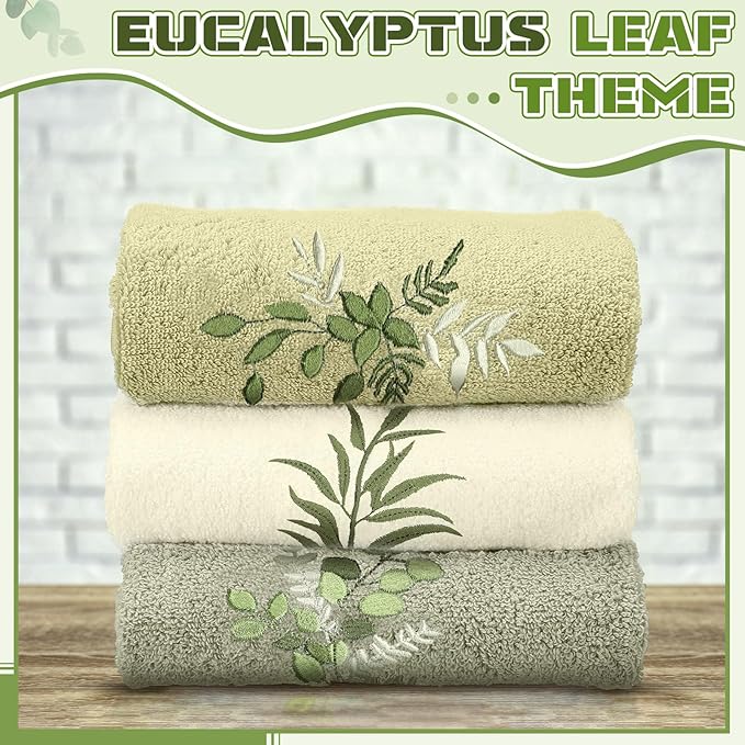 Eucalyptus Leaves Hand Towels Farmhouse Green Bathroom Decor 14x29 Inch - Image 3