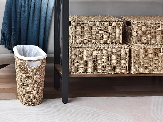 StorageWorks Wicker Waste Basket, Handwoven Seagrass Trash Can - Image 6