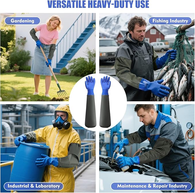 27.2" Long Rubber Gloves, Heavy Duty Chemical Resistant Gloves - Image 7