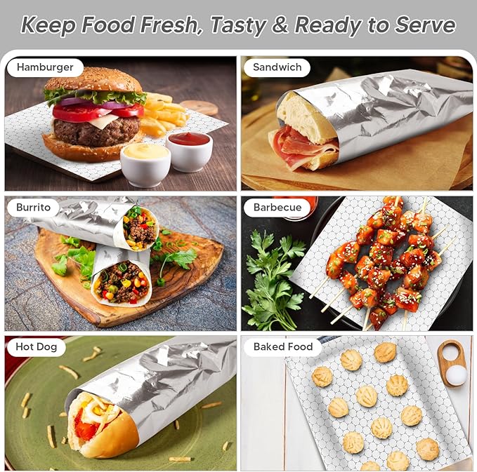 120 Packs Insulated Foil Sandwich Wrap Sheets 12"x12" Pre-Cut Aluminum Foil - Image 6