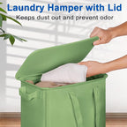 Slim Laundry Hamper with Lid and Wheels, Small Rolling Laundry Basket with - Image 3