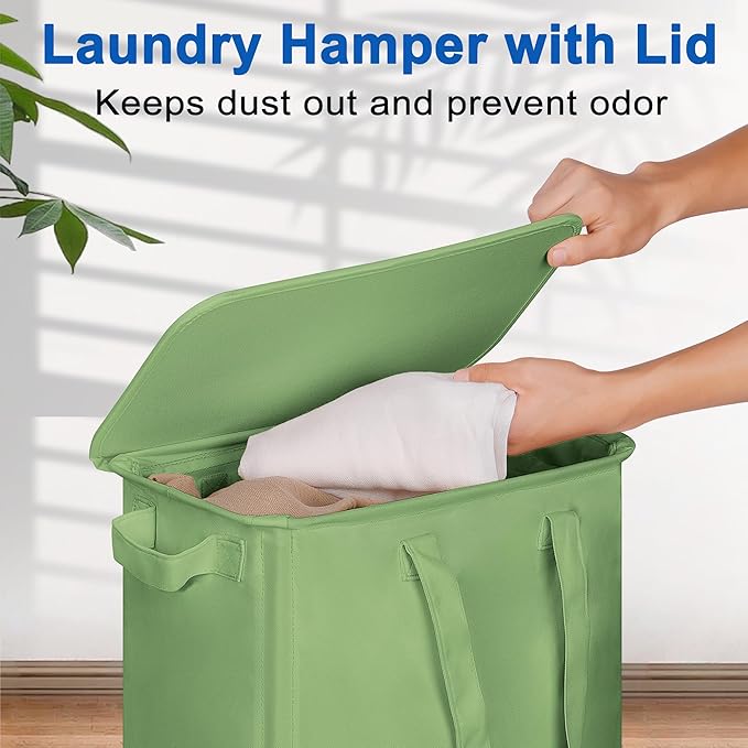 Slim Laundry Hamper with Lid and Wheels, Small Rolling Laundry Basket with - Image 3