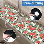 Tropical Leaves and Red Floral Kitchen Sink Splash Guard Mat Absorbent Fast - Image 7