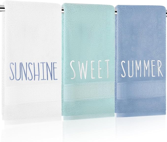 3Pcs Summer Hand Towels Cotton Embroidered Bathroom Towel 3 Colors Absorbent by FYSUIMU