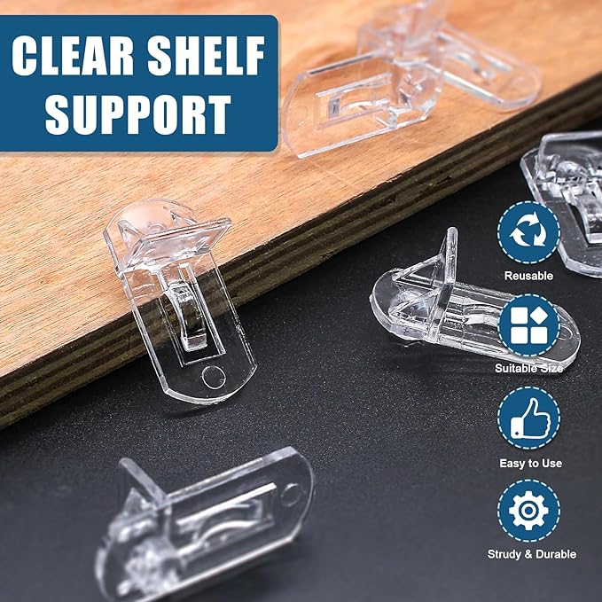 Biaungdo 12 Pcs Plastic Locking Shelf Support Pegs, 8mm Clear Cabinet Shelf - Image 3