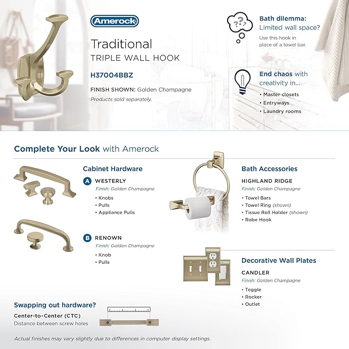 Amerock H37004BBZ | Vicinity Triple Prong Decorative Wall Hook | Golden - Image 6